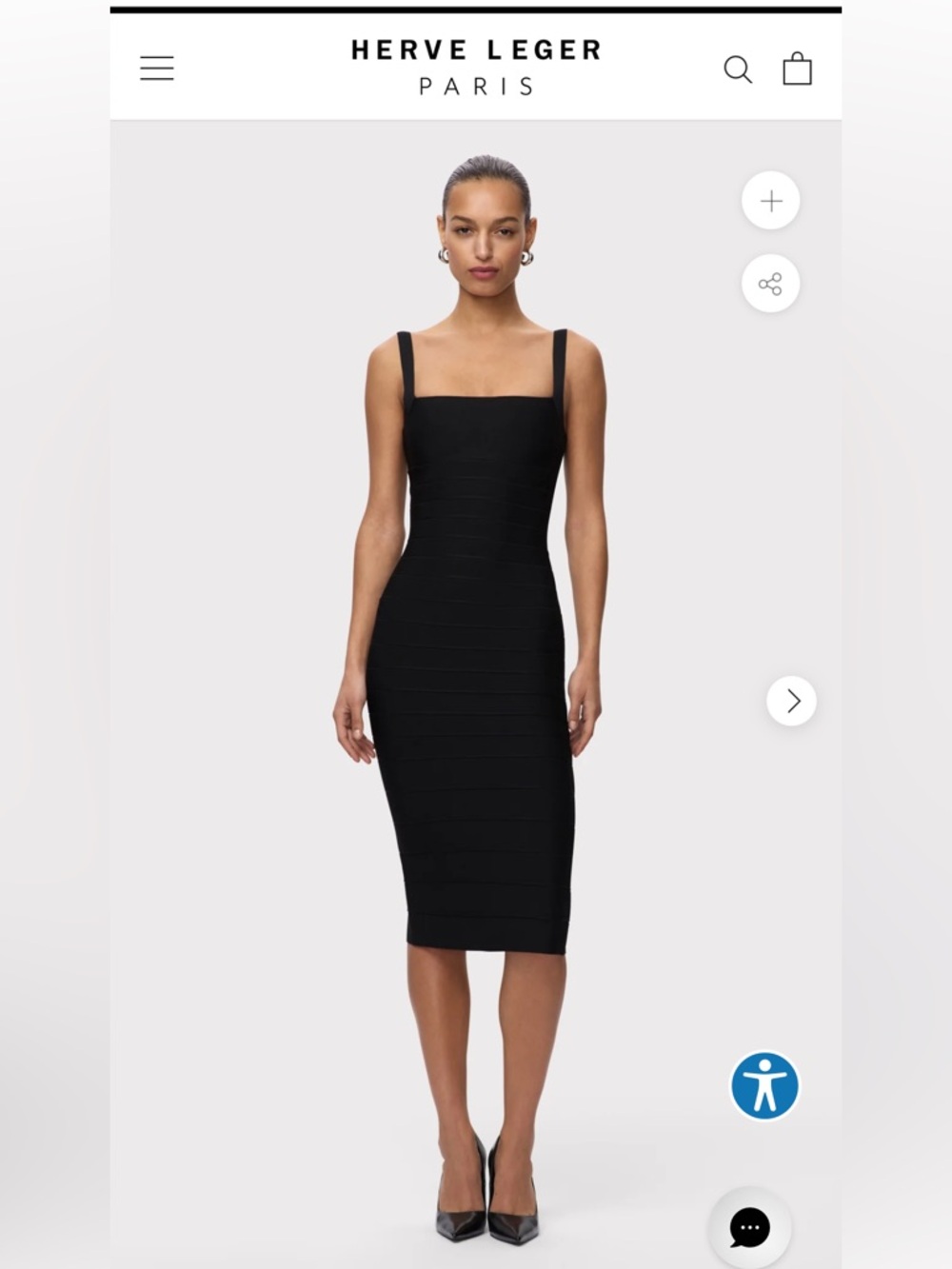 Herve Leger Neri Black Square-Neck Bandage Midi Dress Spring ‘26